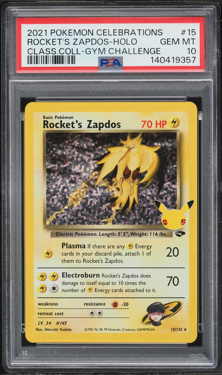2021 Pokemon Sword & Shield Celebrations Classic Holo Rocket's Zapdos #15 PSA 10 GEM MINT