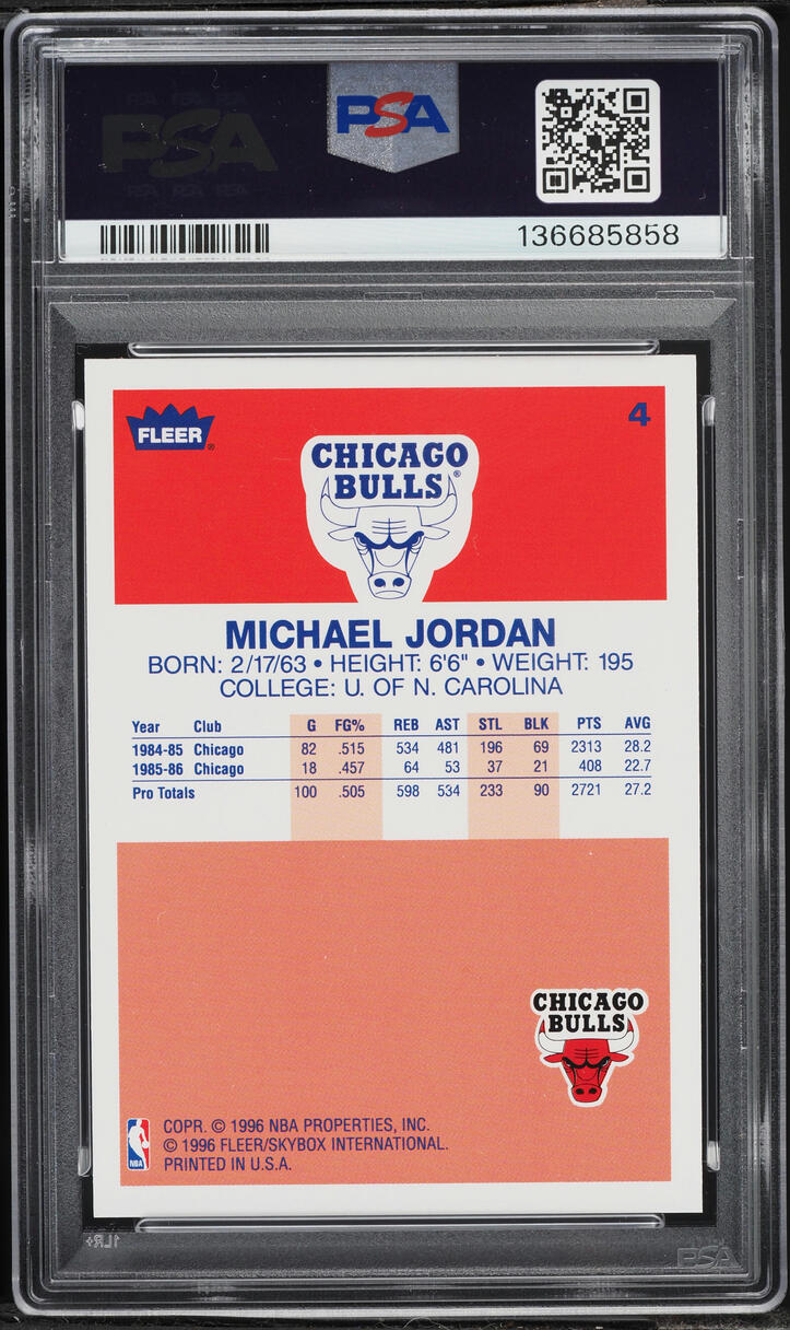 1996 Fleer Decade Of Excellence Michael Jordan #4 PSA 8 NM-MT