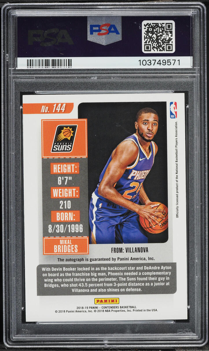 2018 Panini Contenders Variation Mikal Bridges ROOKIE AUTO #144 PSA 10 GEM MINT