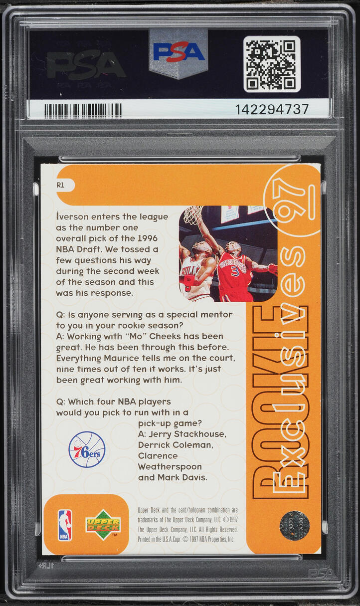 1996 Upper Deck Exclusives Allen Iverson ROOKIE #R1 PSA 8 NM-MT