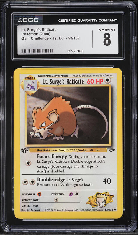 2000 Pokemon Gym Challenge 1st Edition Lt. Surge's Raticate #53 CGC 8 NM-MT