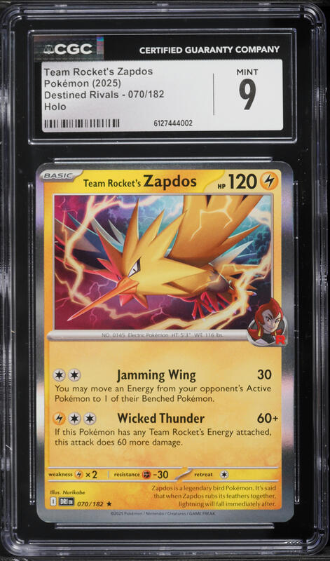 2025 Pokemon Scarlet & Violet Destined Rivals Holo Team Rocket's Zapdos #70 CGC 9 MINT