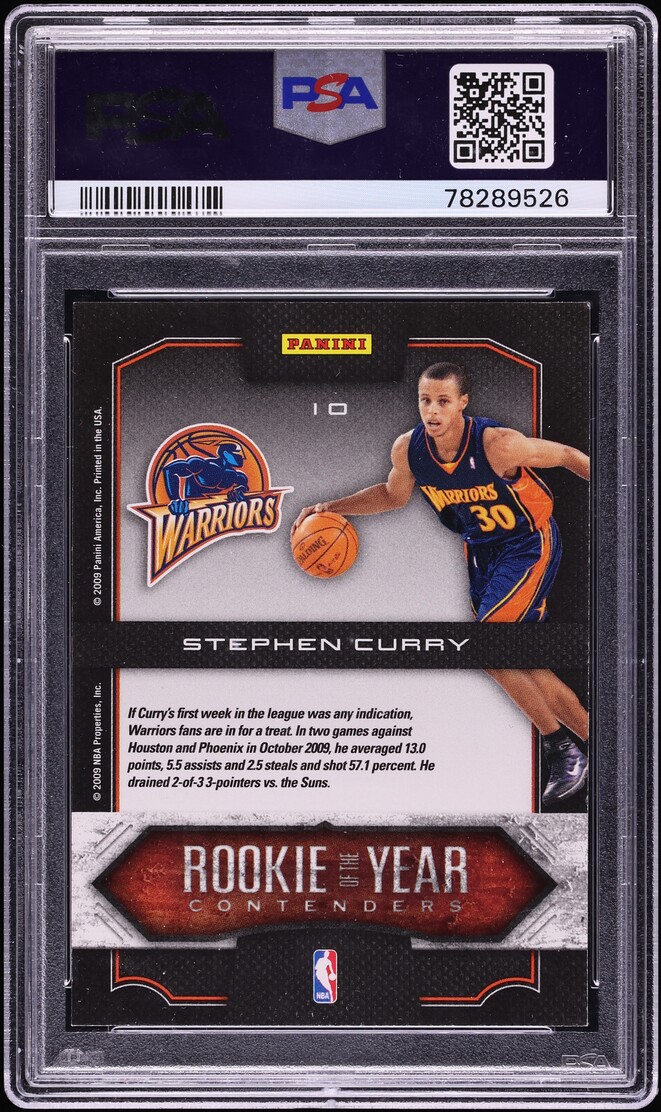 2009 Playoff Rookie Of The Year Contenders Stephen Curry ROOKIE #10 PSA 9 MINT
