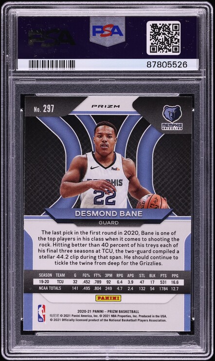 2020 Panini Prizm Silver Desmond Bane ROOKIE #297 PSA 10 GEM MINT
