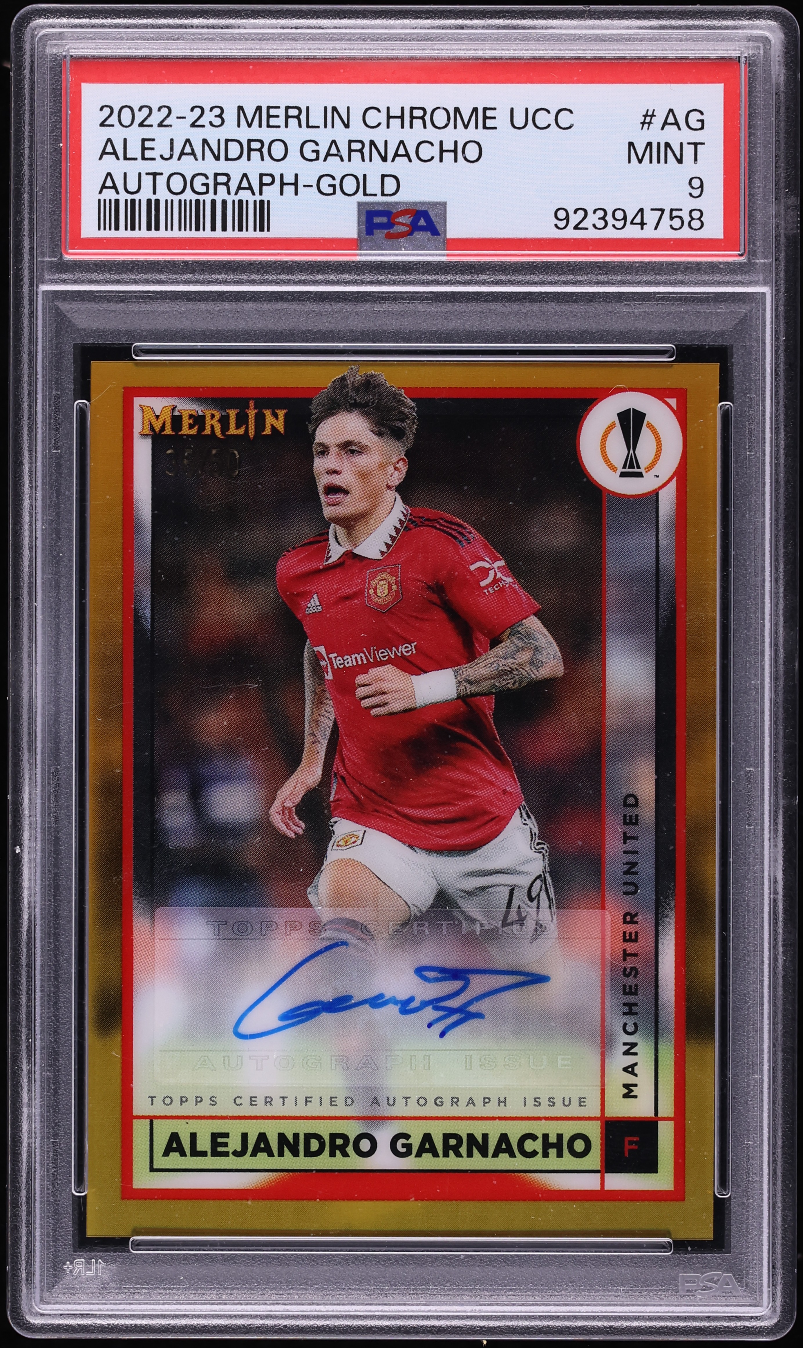 2022 Topps Merlin Chrome UEFA CC Gold Alejandro Garnacho 2022 Topps Merlin Chrome UEFA CC Gold Alejandro Garnacho