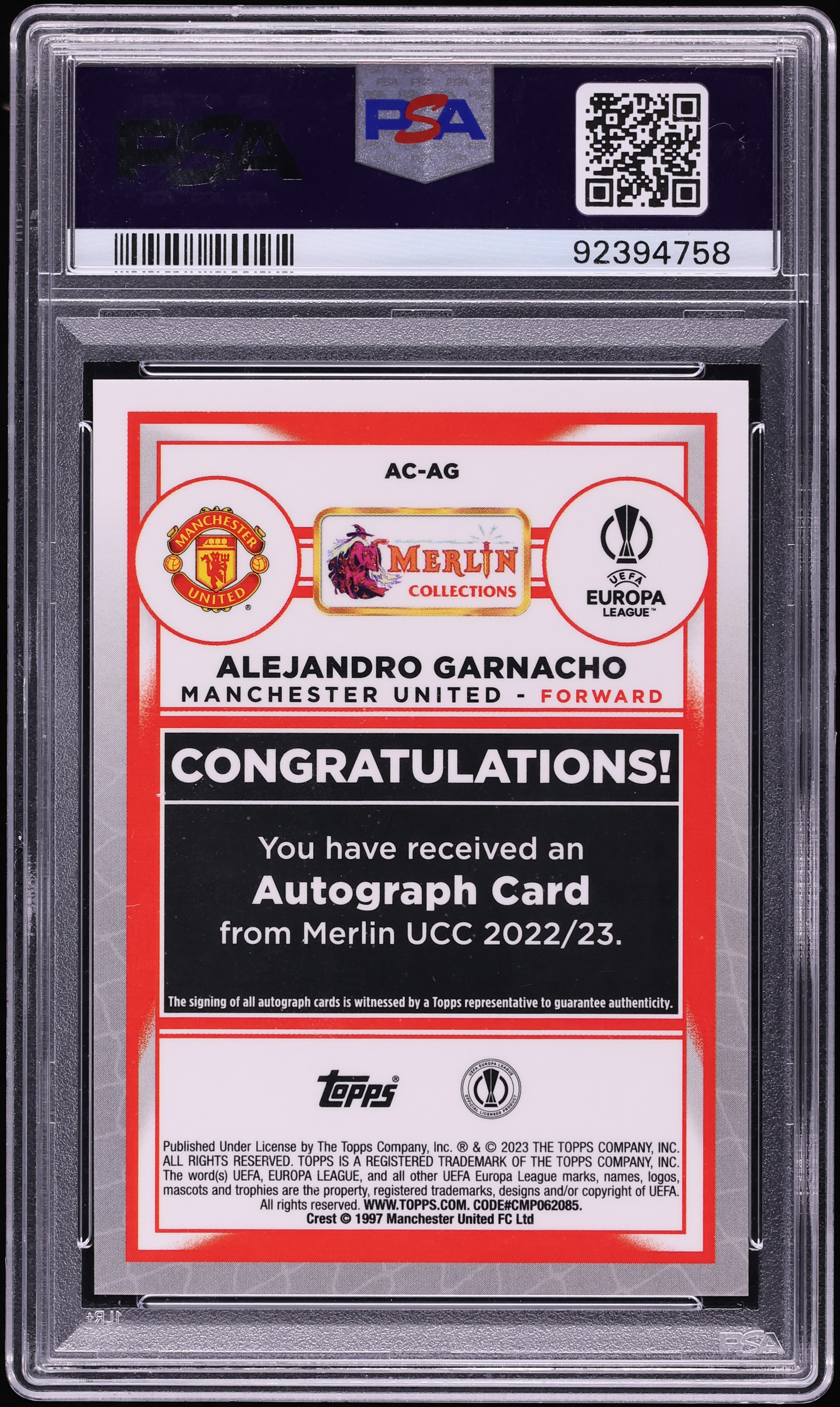 2022 Topps Merlin Chrome UEFA CC Gold Alejandro Garnacho 2022 Topps Merlin Chrome UEFA CC Gold Alejandro Garnacho
