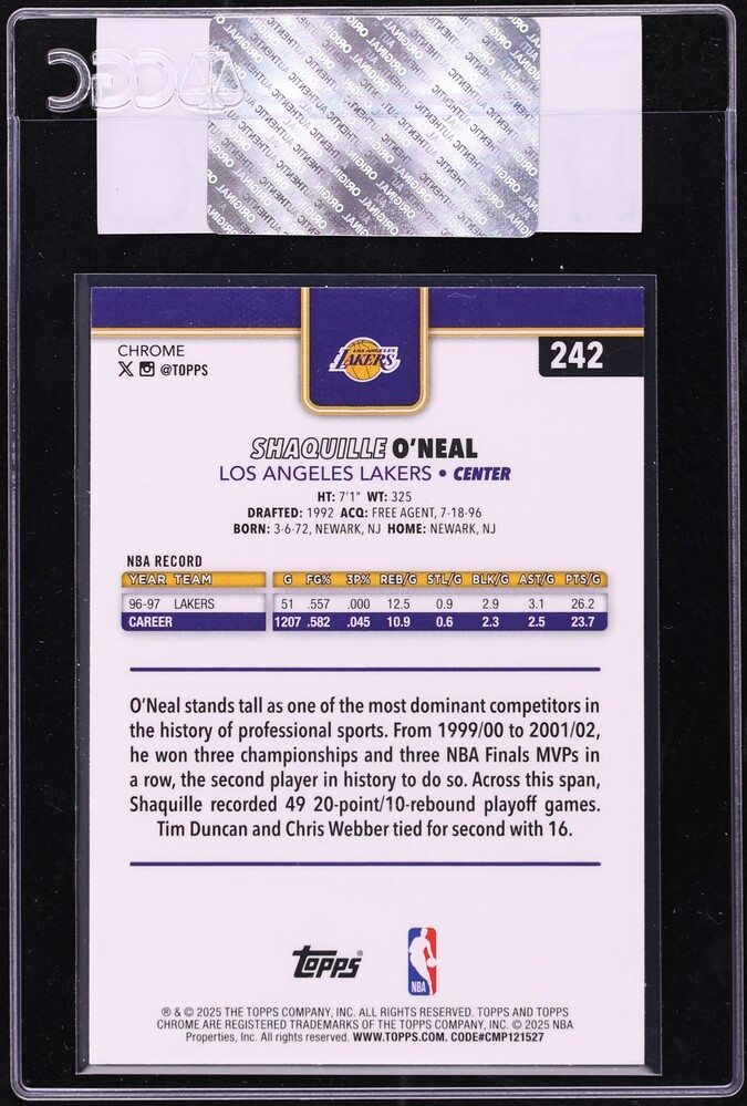 2025 Topps Chrome Prism Refractor Shaquille O'Neal #242 CGC AUTH