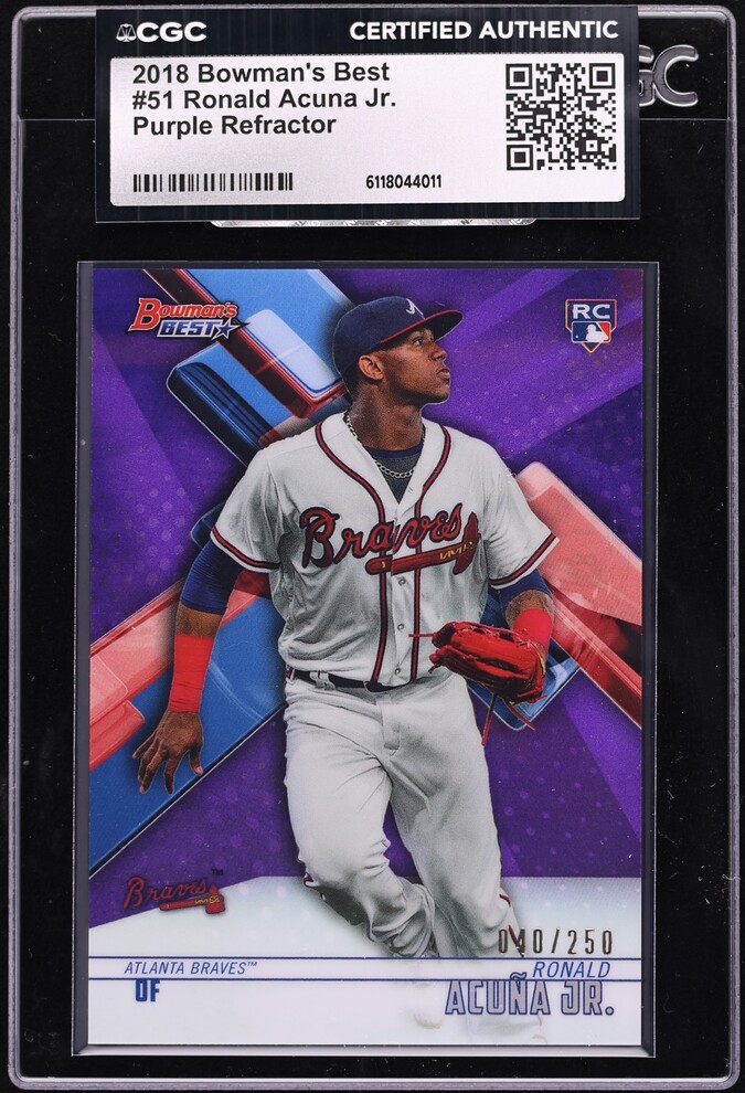 2018 Bowman's Best Purple Refractor Ronald Acuna Jr. ROOKIE /250 #51 CGC AUTH