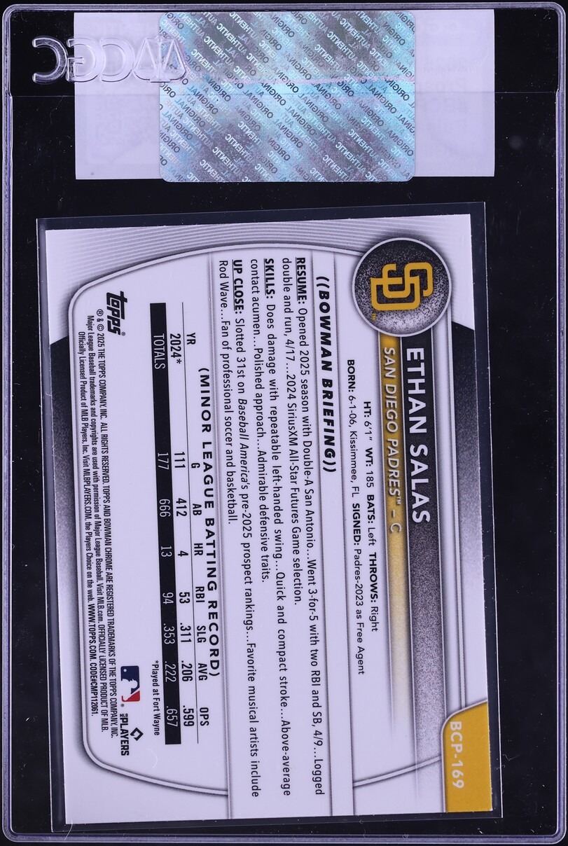 2025 Bowman Chrome Pulsar Refractor Ethan Salas PROSPECT /399 #BCP-169 CGC AUTH