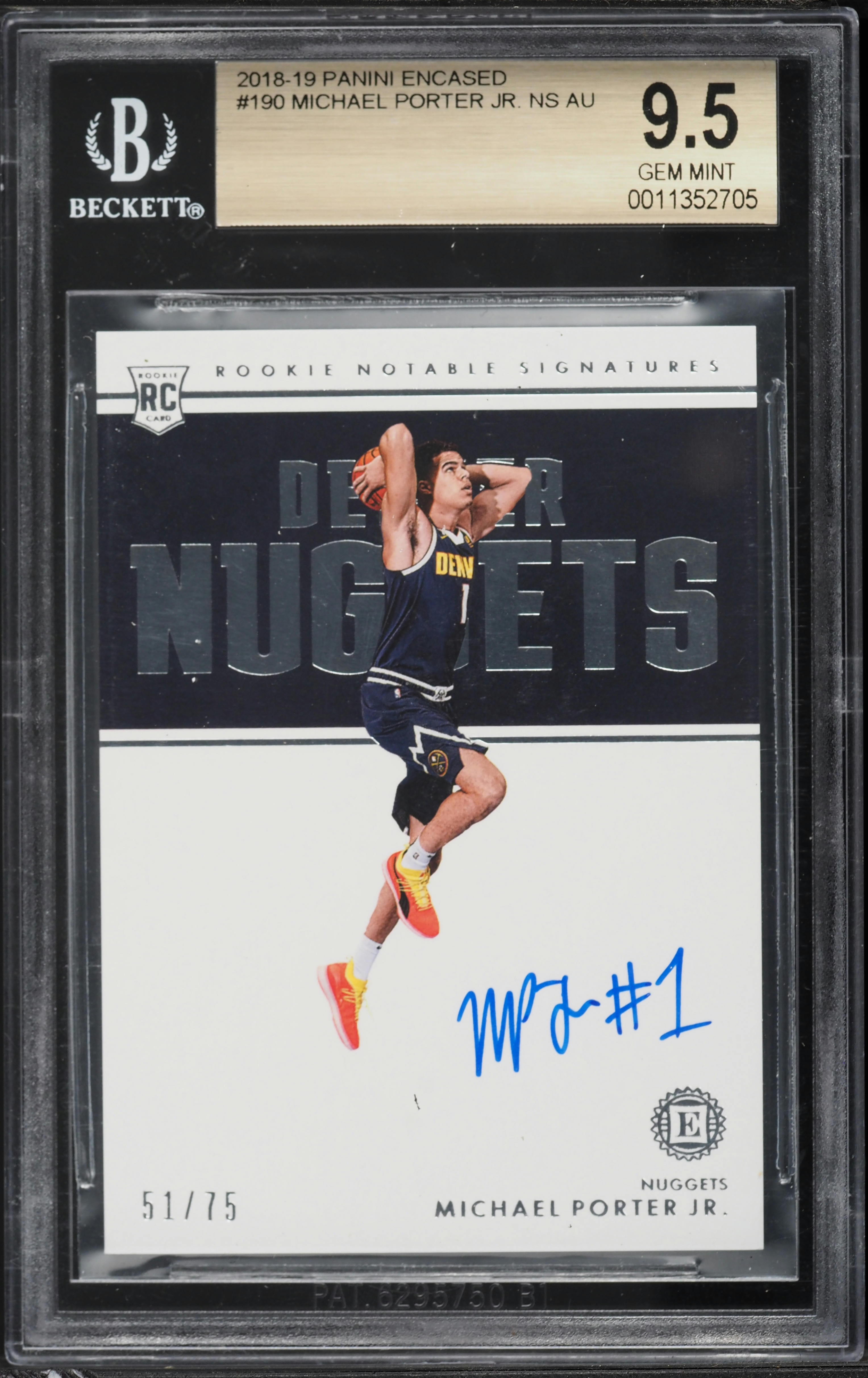 2018 Panini Encased Michael Porter Jr. ROOKIE AUTO /75 #190 BGS