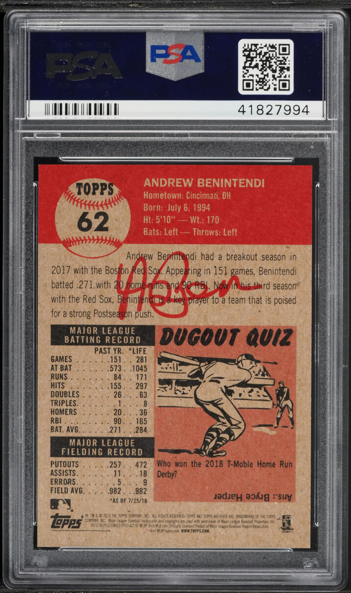 2018 Topps Living Andrew Benintendi #62 PSA 10 GEM MINT