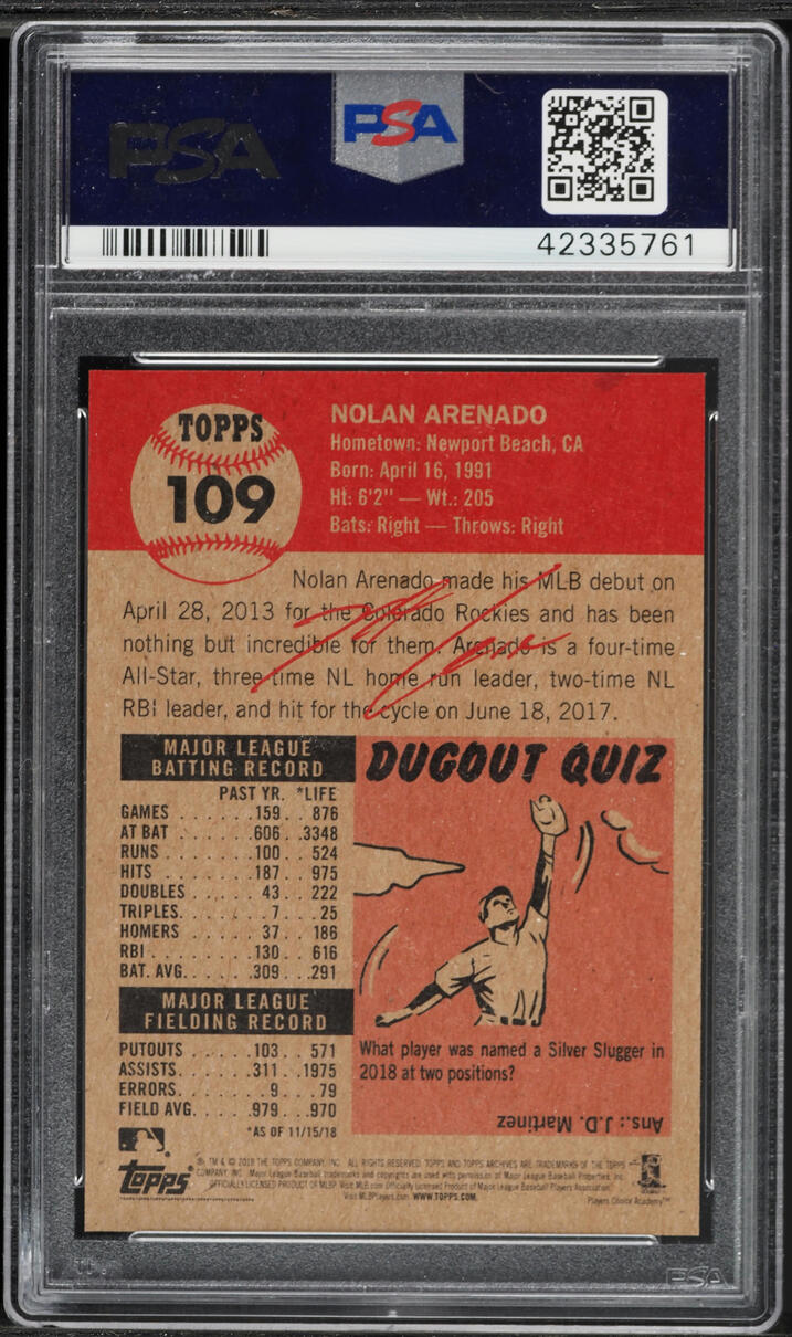 2018 Topps Living Nolan Arenado #109 PSA 10 GEM MINT