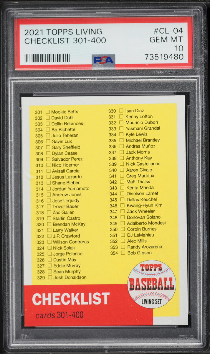 2021 Topps Living Checklist 301-400 #CL-04 PSA 10 GEM MINT