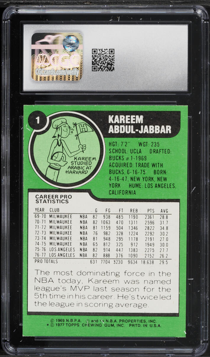 1977 Topps All Star Kareem Abdul-Jabbar #1 CGC 5 EX
