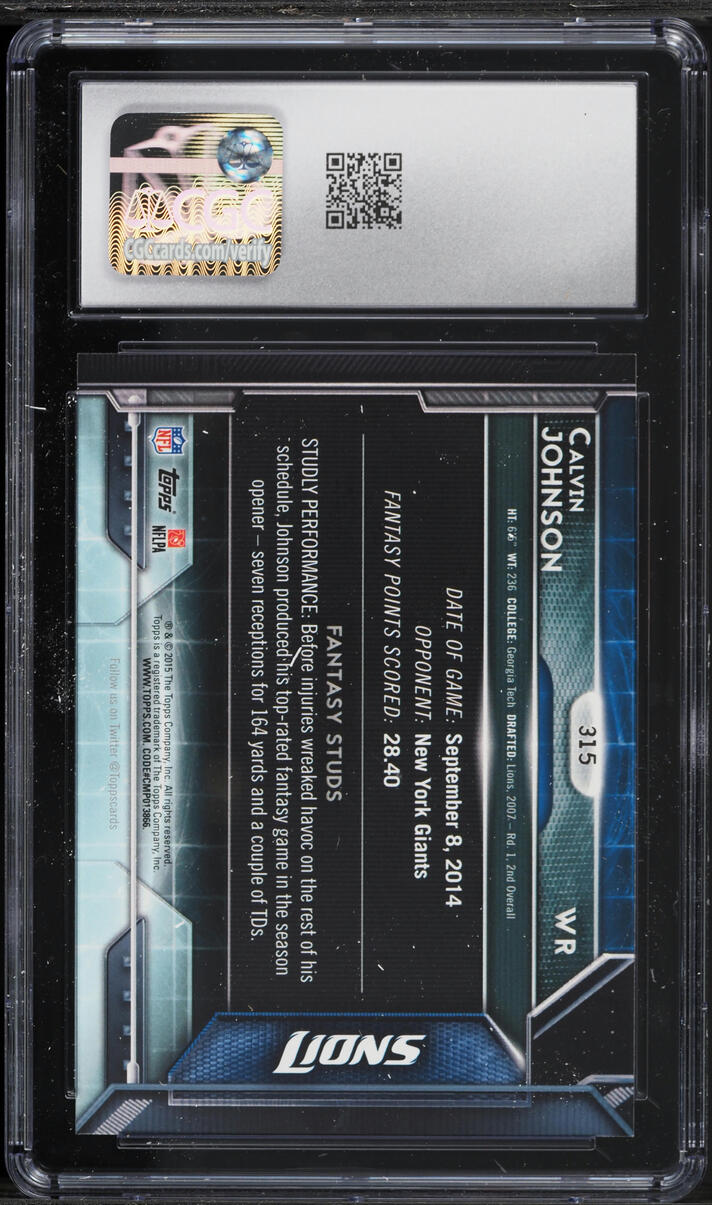2015 Topps Football Calvin Johnson #315 CGC 9 MINT