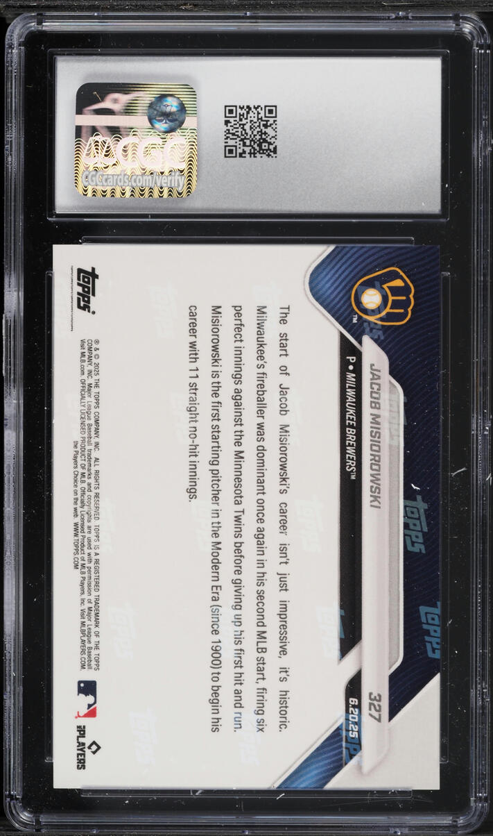 2025 Topps Now Jacob Misiorowski ROOKIE #327 CGC 9.5 MINT+