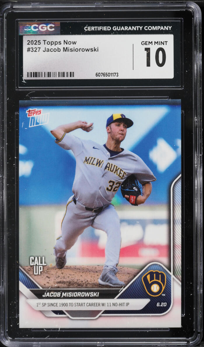 2025 Topps Now Jacob Misiorowski ROOKIE #327 CGC 10 GEM MINT