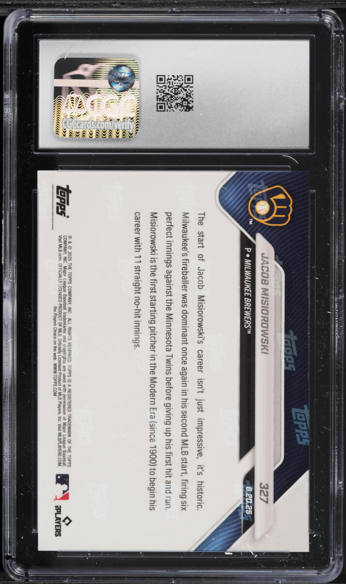 2025 Topps Now Jacob Misiorowski ROOKIE #327 CGC 10 GEM MINT