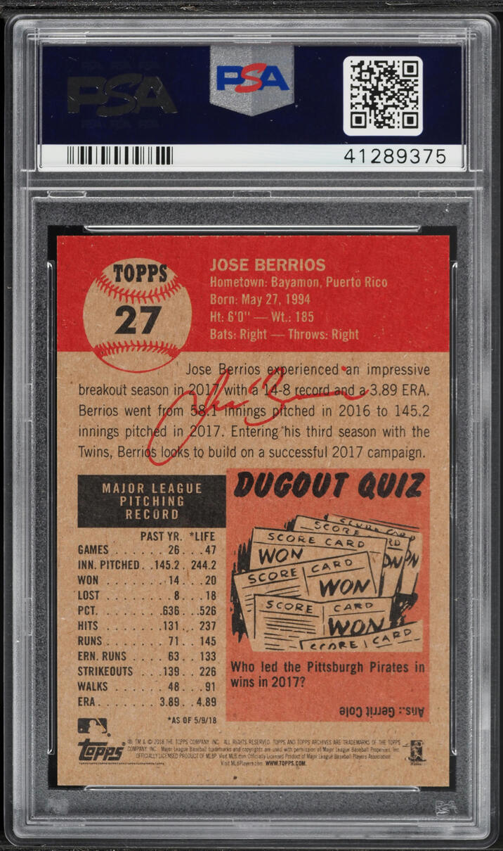 2018 Topps Living Jose Berrios #27 PSA 10 GEM MINT