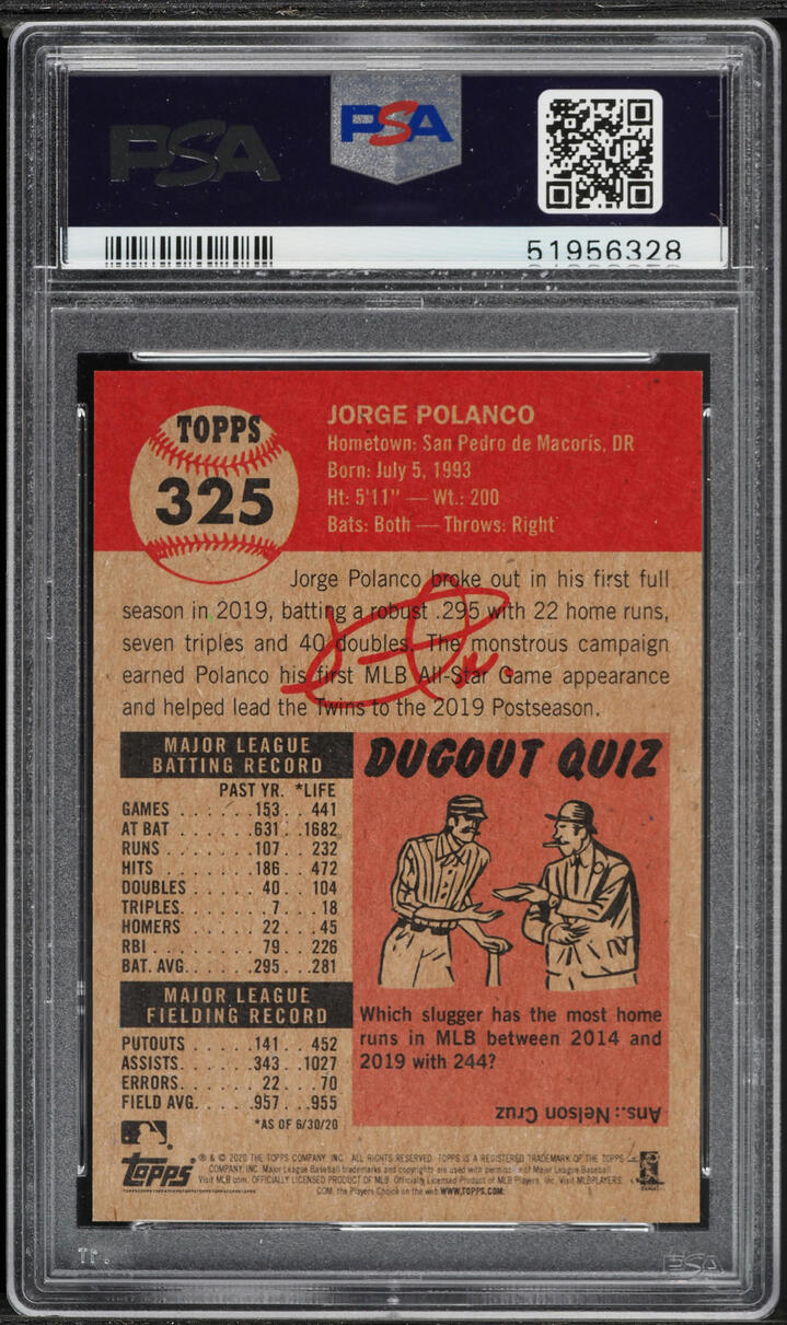 2020 Topps Living Jorge Polanco #325 PSA 10 GEM MINT