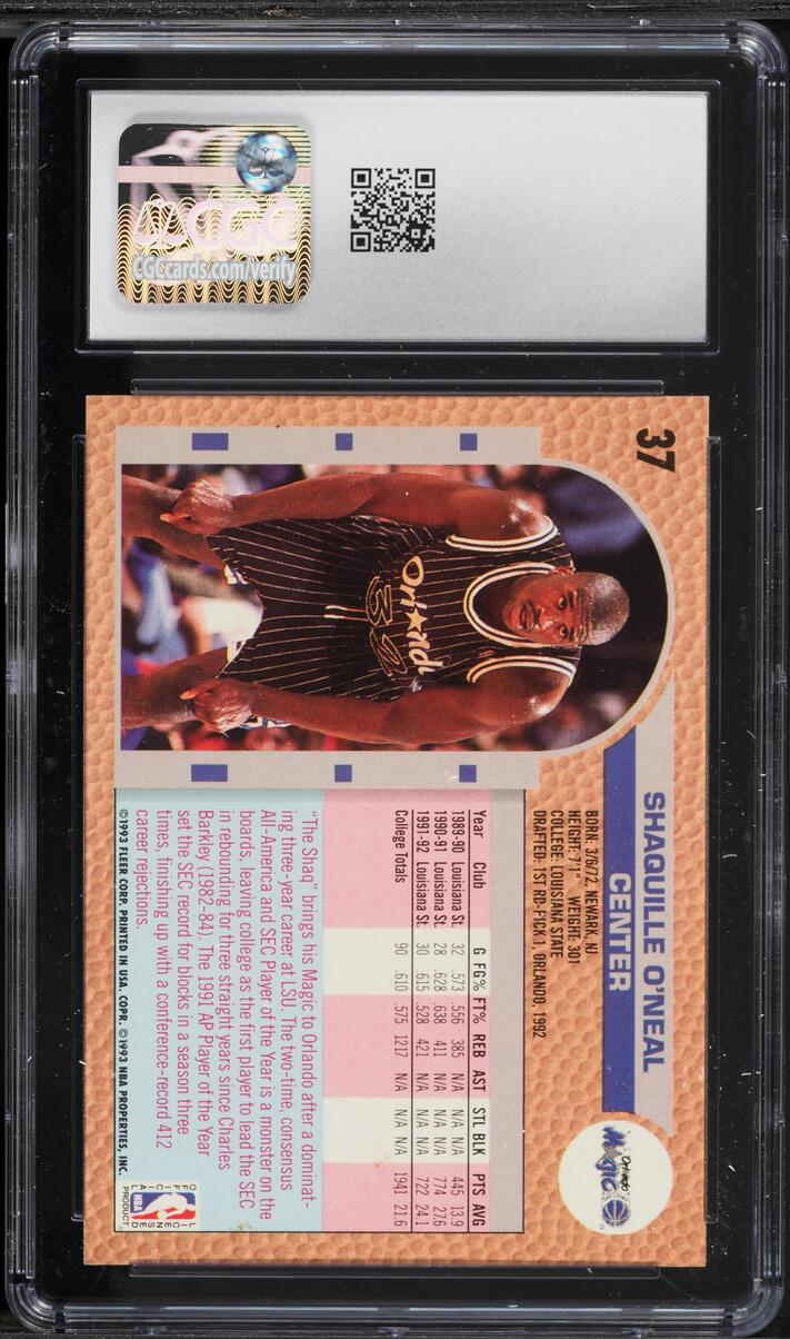1992 Fleer Drake's Shaquille O'Neal ROOKIE #37 CGC 7.5 NRMT+