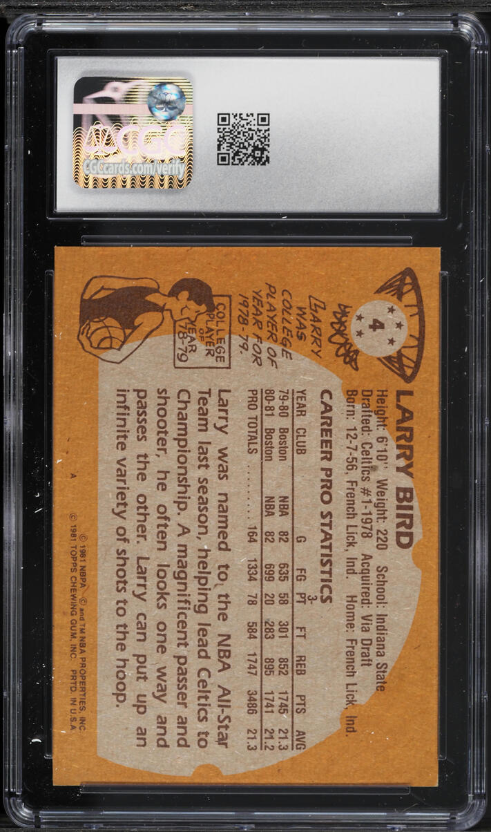 1981 Topps Basketball Larry Bird #4 CGC 8 NM-MT