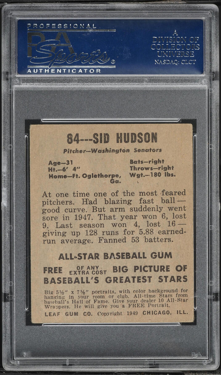 1948 Leaf Sid Hudson #84 PSA 4 VGEX
