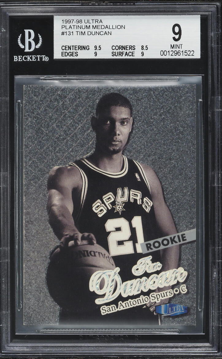 1997 Ultra Platinum Medallion Tim Duncan ROOKIE /100 #131P BGS 9 MINT