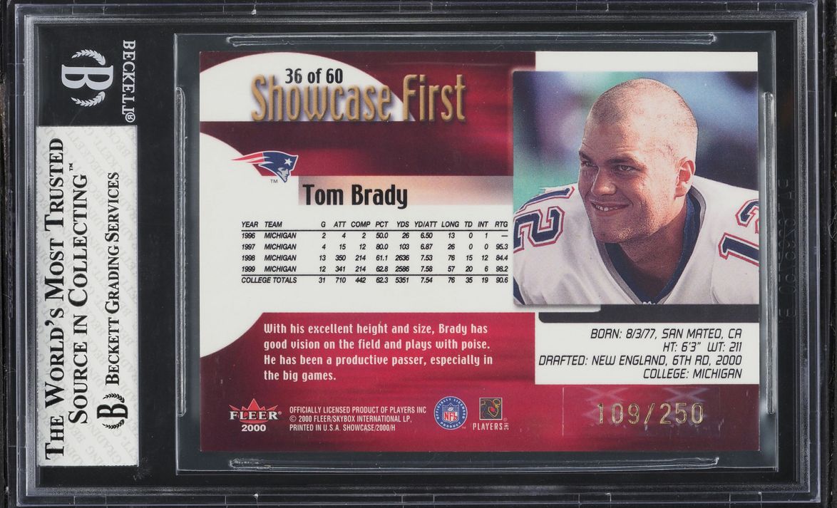 2000 Fleer Showcase Firsts Tom Brady ROOKIE /250 #36 BGS 8 NM-MT