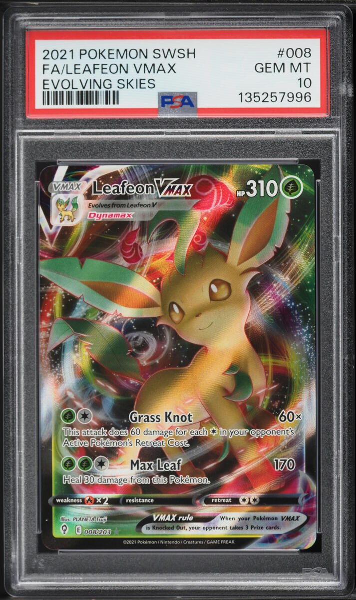2021 Pokemon Sword & Shield Evolving Skies Full Art Leafeon VMAX #8 PSA 10 GEM MINT