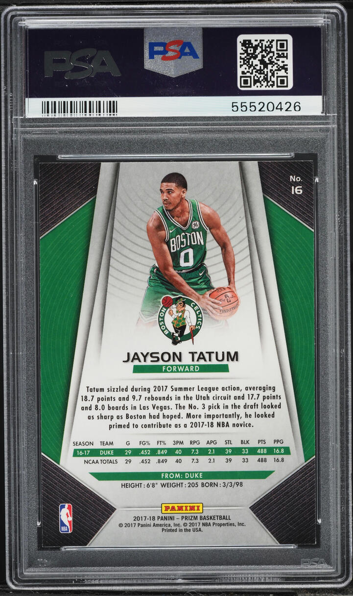 2017 Panini Prizm Jayson Tatum ROOKIE #16 PSA 9 MINT on Fanatics
