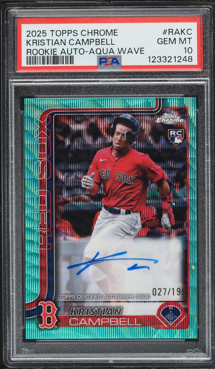 2025 Topps Chrome Aqua Wave Kristian Campbell ROOKIE AUTO /199 #RA-KC PSA 10 GEM MINT
