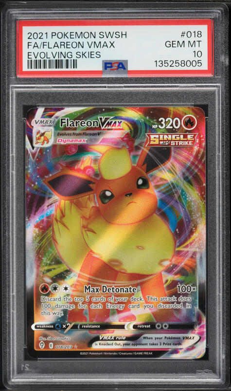 2021 Pokemon Sword & Shield Evolving Skies Full Art Flareon VMAX #18 PSA 10 GEM MINT