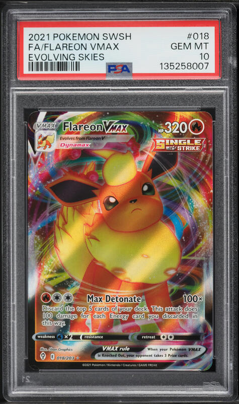 2021 Pokemon Sword & Shield Evolving Skies Full Art Flareon VMAX #18 PSA 10 GEM MINT