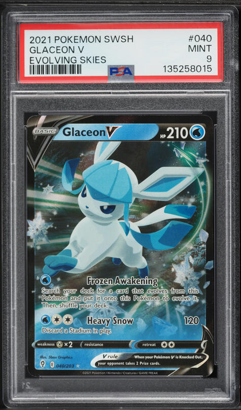 2021 Pokemon Sword & Shield Evolving Skies Holo Glaceon V #40 PSA 9 MINT