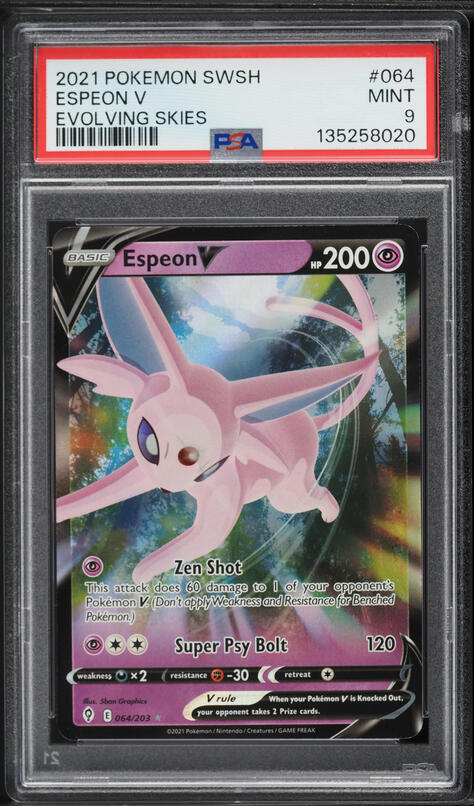 2021 Pokemon Sword & Shield Evolving Skies Holo Espeon V #64 PSA 9 MINT