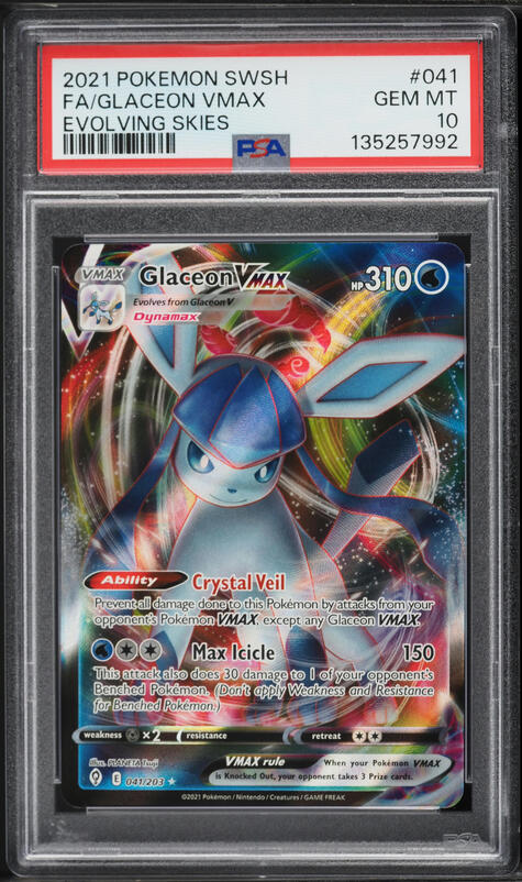 glaceon vmax pokemon card - 041/203 - Ultra Rare - Evolving Skies the trusted official grading guarantees its condition Glaceon VMAX #209 EXTENDED ART