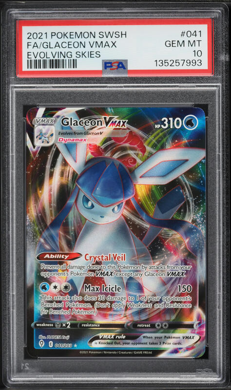 2021 Pokemon Sword & Shield Evolving Skies Full Art Glaceon VMAX #41 PSA 10 GEM MINT