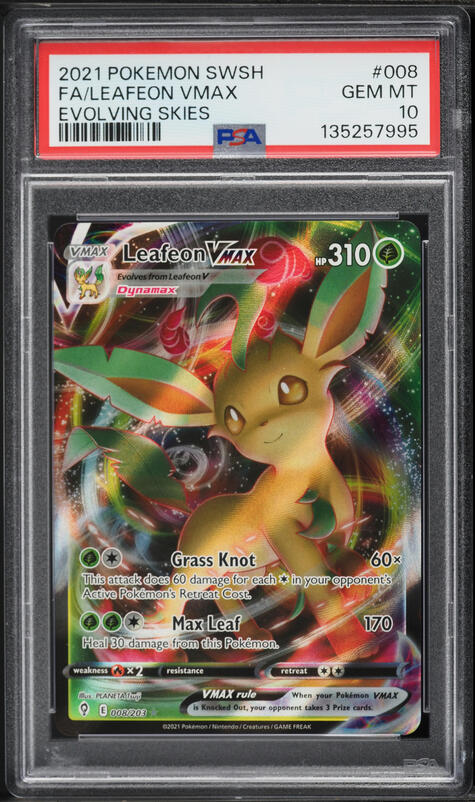 2021 Pokemon Sword & Shield Evolving Skies Full Art Leafeon VMAX #8 PSA 10 GEM MINT