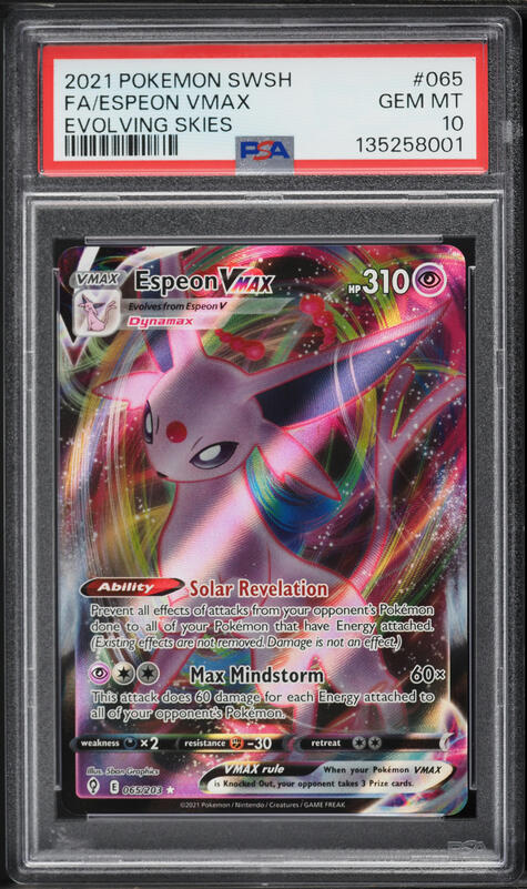 2021 Pokemon Sword & Shield Evolving Skies Full Art Espeon VMAX #65 PSA 10 GEM MINT