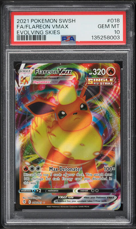 2021 Pokemon Sword & Shield Evolving Skies Full Art Flareon VMAX #18 PSA 10 GEM MINT