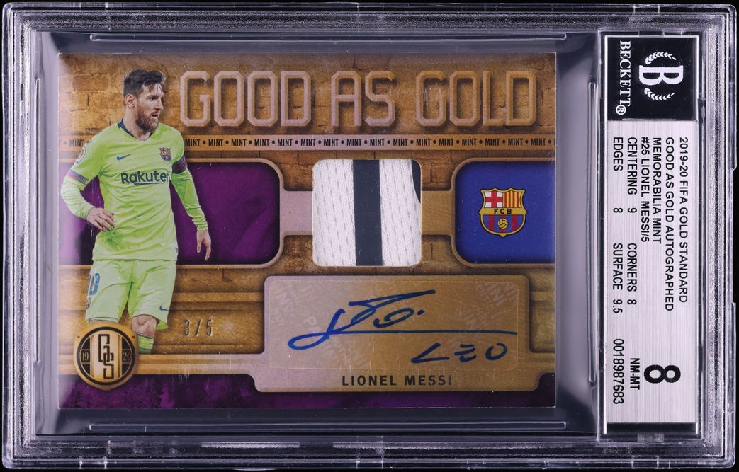 2019 Panini FIFA Gold Standard Good As Gold Mint Lionel Messi PATCH AUTO /5 #GG-LM BGS 8 NM-MT