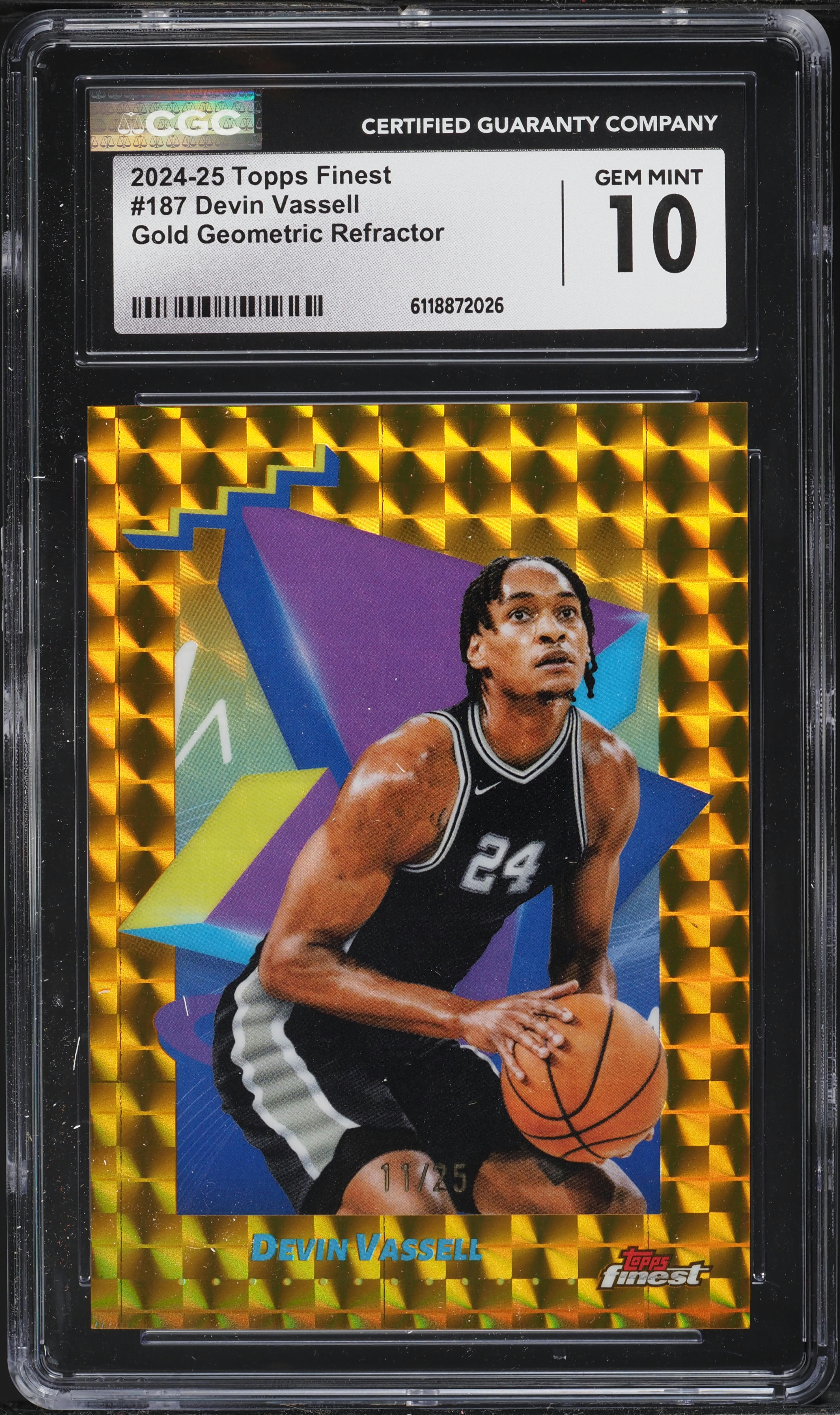 2024 Topps Finest Basketball Gold Geometric Refractor Devin Vassell #187 CGC 10