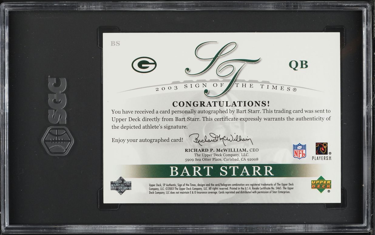 2003 SP Authentic Sign Of The Times Bart Starr AUTO /120 #BS SGC 10 GEM MINT