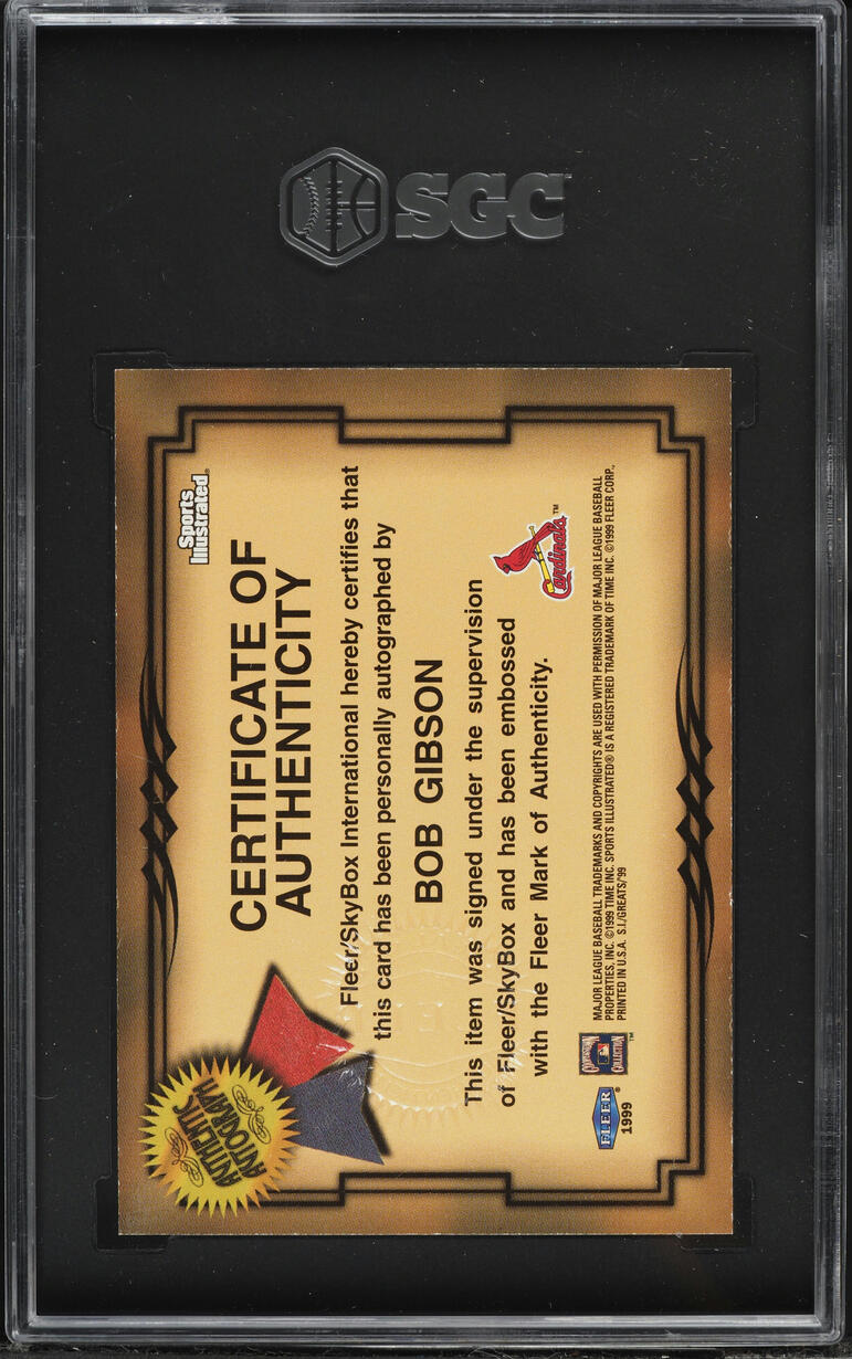 1999 Fleer SI Greats Of The Game Collection Bob Gibson AUTO SGC 9 MINT