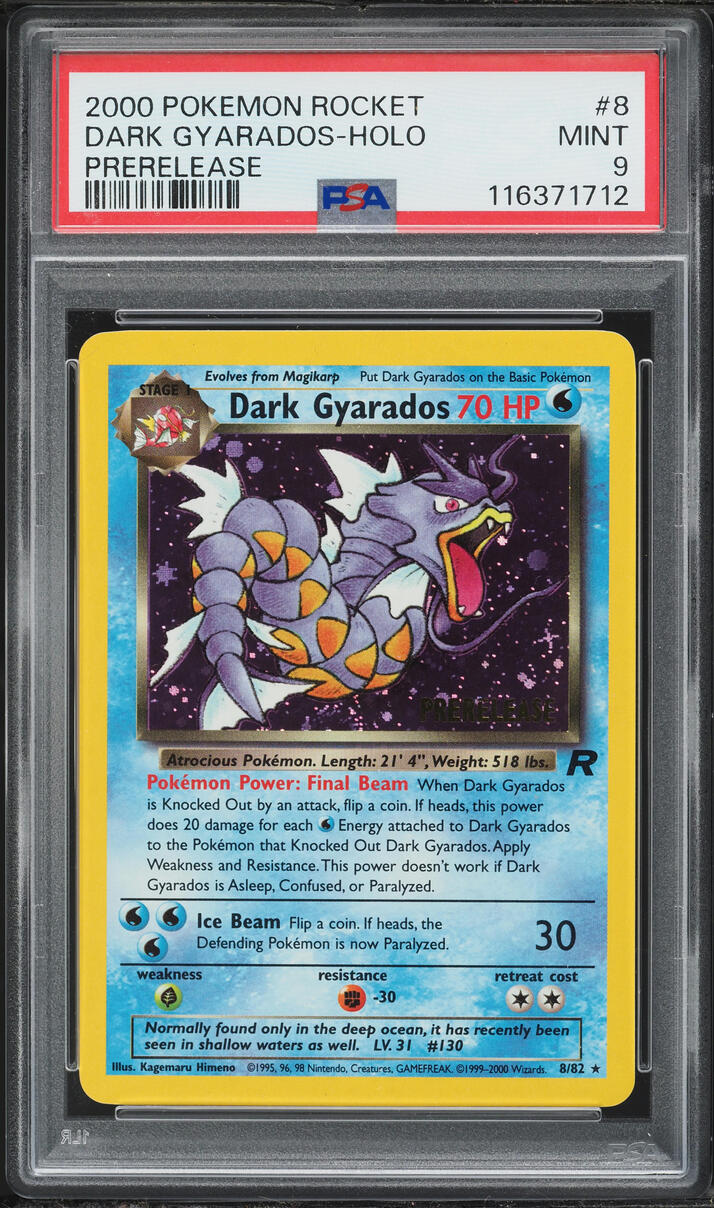 2000 Pokemon Team Rocket Prerelease Holo Dark Gyarados #8 PSA 9 MINT