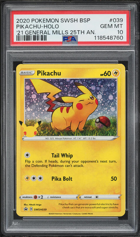 2020 Pokemon SWSH Promo General Mills 25th Anniversary Holo Pikachu #SWSH039 PSA 10 GEM MINT