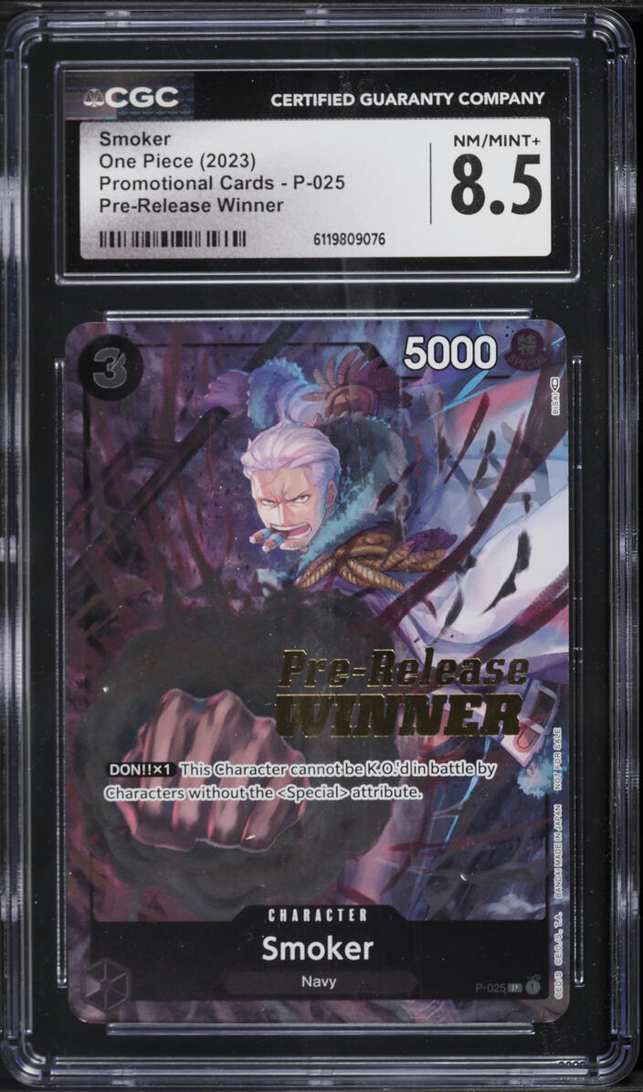 smoker deck one piece tcg 2023 Promotional Cards Pre-Release Winner #P-025 CGC 8.5 NM-MT+ on Fanatics Collect Featuring unique black cards and strategies One Piece Royal Blood Leader