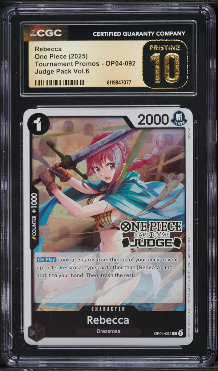 2025 One Piece Tournament Promo Judge Pack Vol.6 Rebecca #OP04-092 CGC 10 PRISTINE