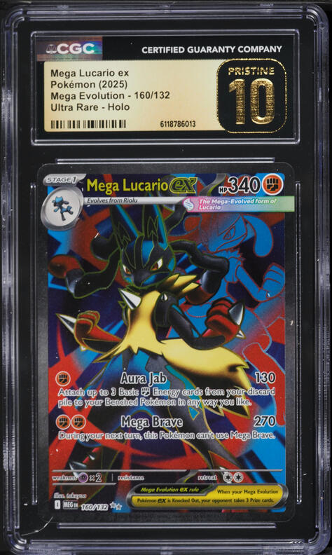 2025 Pokemon Mega Evolution Full Art Mega Lucario EX #160 CGC 10